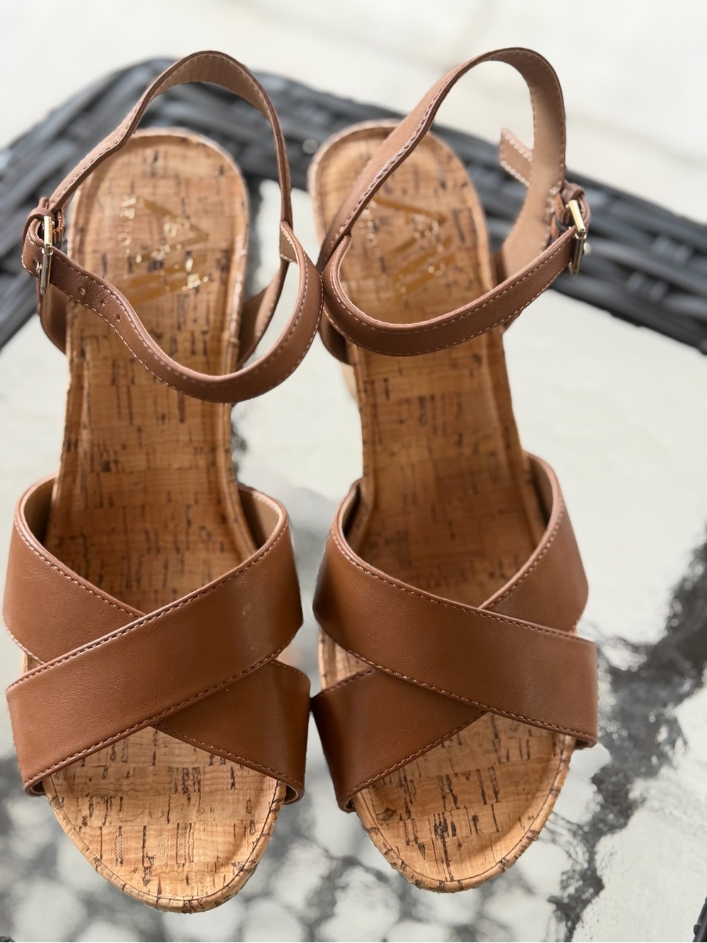 AEROSOLES Tan Cork Wedge Slingback Sandal - Picture 5 of 7